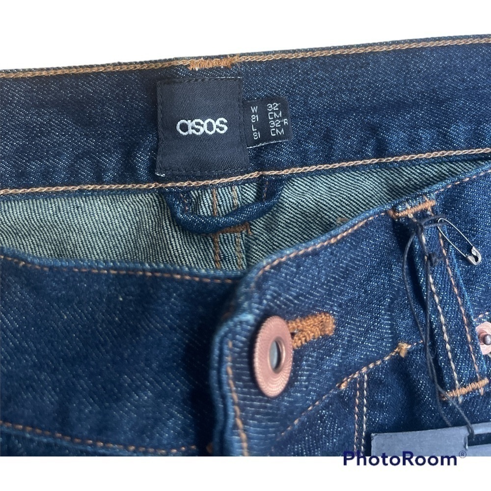 ASOS Dark Blue Wash Distressed Jeans Men’s 32x32 Button Fly Cotton Denim NWT - Picture 2 of 10